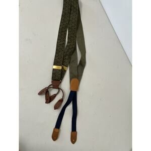 Vintage Cole Han Made In USA Leather Lizard Olive Gold Suspenders EUC Polka Dot